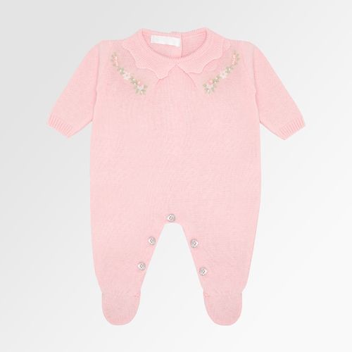 Saída de Maternidade Feminina Tricot com Flores Rococó - SALMON PALE ROSE