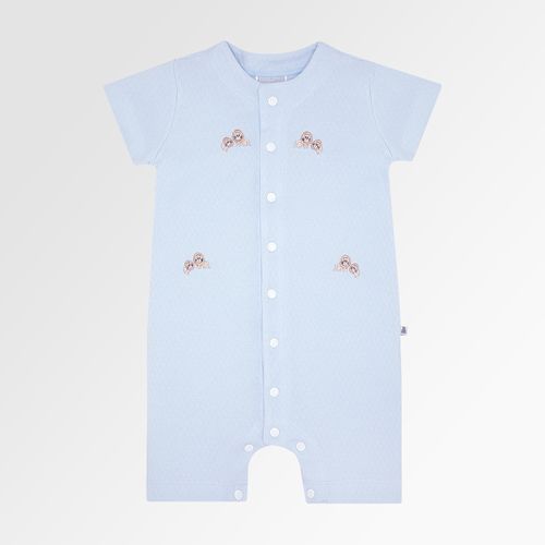 Macacão de Bebê Masculino Curto Dadinho Bordado Leão - AZUL BEBE