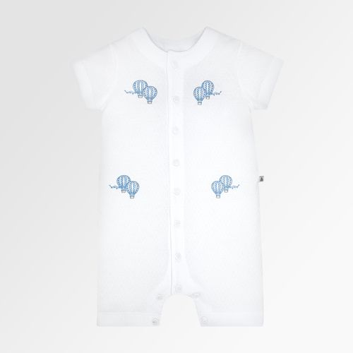 Macacão de Bebê Masculino Curto Dadinho Bordado Balão - BRANCO