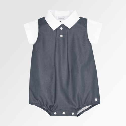 Conjunto de Bebê Masculino Chambray com Camisa Body - AZUL MARINHO