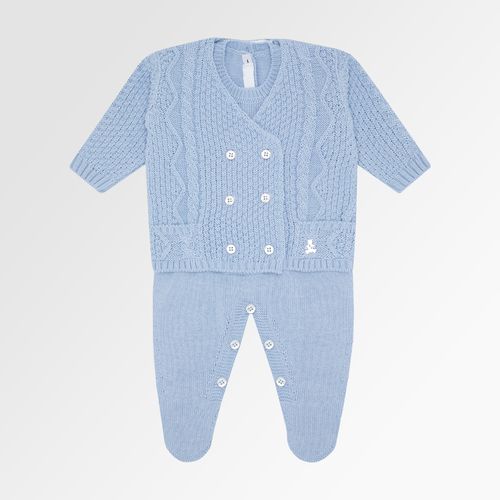 Saída de Maternidade Masculina Tricot Tranças - AZUL SKY