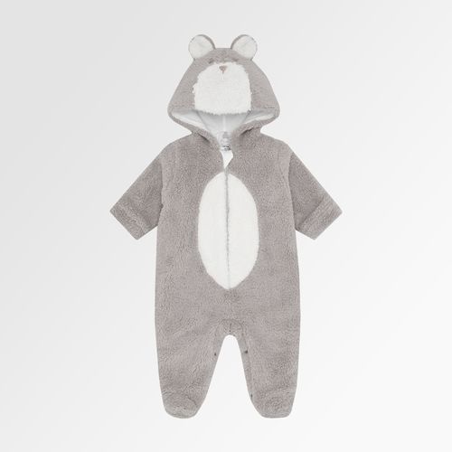 Macacão de Bebê Unissex Longo Pele Ovelhinha Urso com Capuz - CINZA