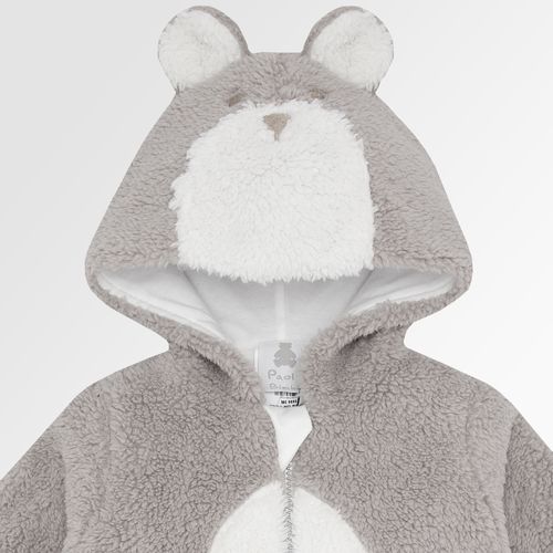 Macacão de Bebê Unissex Longo Pele Ovelhinha Urso com Capuz - CINZA