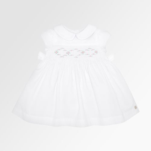 Vestido de Bebê Feminino Ponto Smock Laço - BRANCO