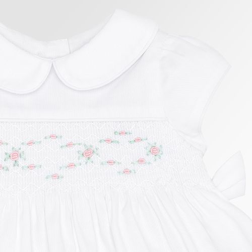 Vestido de Bebê Feminino Ponto Smock Laço - BRANCO