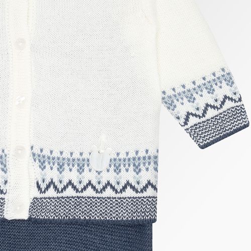 Saída de Maternidade Masculina Tricot Jardineira com Casaco Barrado Jacquard - AZ JEANS/NAT