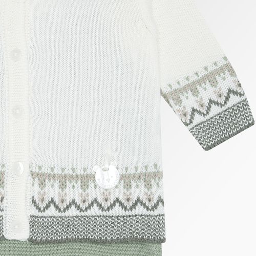Saída de Maternidade Masculina Tricot Jardineira com Casaco Barrado Jacquard - VERDE/NAT