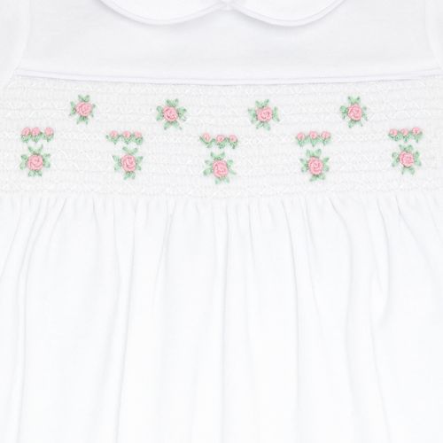 Macacão Vestido de Bebê Feminino Longo Plush Ponto Smock - BRANCO