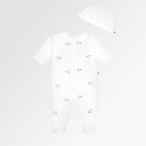 Macacão de Bebê Feminino Longo Microsoft Bordado Flores - BRANCO