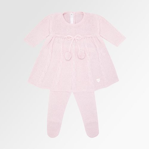 Saída de Maternidade Feminina Tricot com Laço de Pompom - ROSA PASTEL