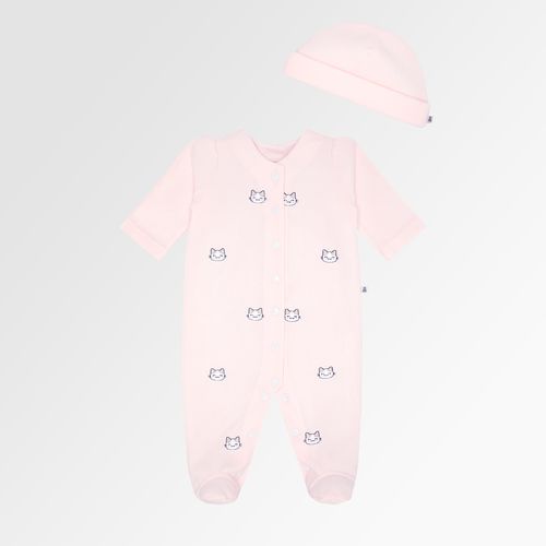 Macacão de Bebê Feminino Longo Microsoft Bordado Gatinho - ROSA
