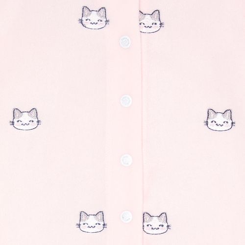 Macacão de Bebê Feminino Longo Microsoft Bordado Gatinho - ROSA