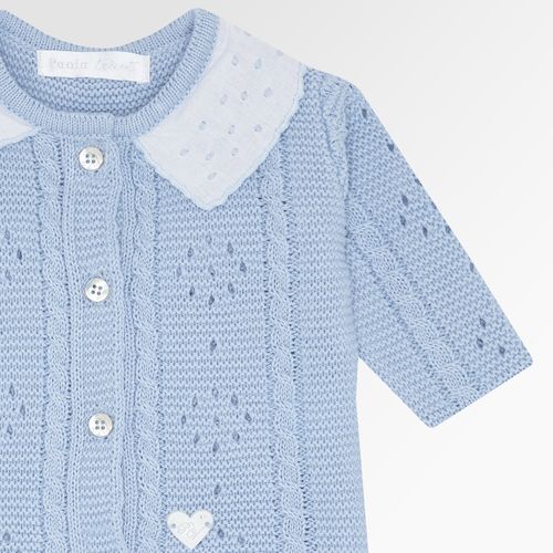 Saída de Maternidade Feminina Tricot Jardineira com Gola Bordada - AZUL BL.SKY