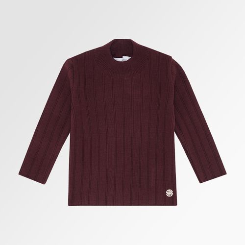 Blusa Tricot de Bebê Feminina Manga Longa Gola Alta Canelada - VINHO