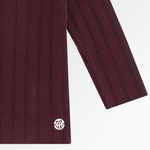 Blusa Tricot de Bebê Feminina Manga Longa Gola Alta Canelada - VINHO