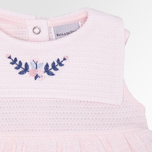 Macacão Vestido de Bebê Feminino Tricot Jetty com Bordado de Flores - ROSA