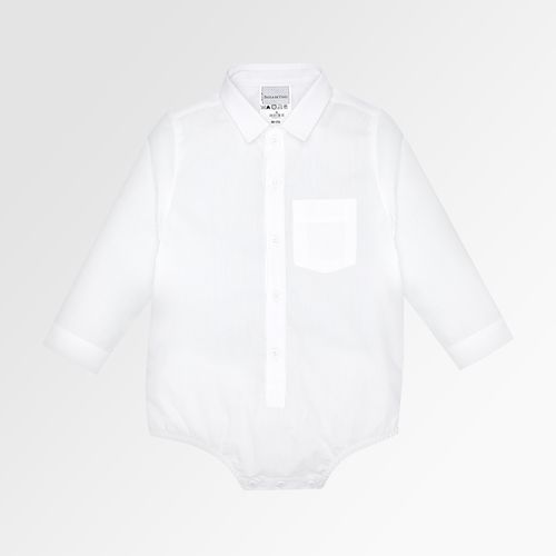 Camisa Body de Bebê Masculina Manga Longa Ravel Fio 60 com Bolso - BRANCO