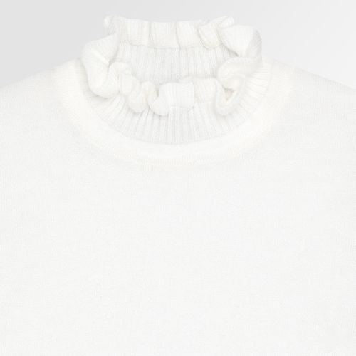 Blusa Tricot Infantil Feminina Manga Longa Gola com Babados Fio Soft - OFF WHITE