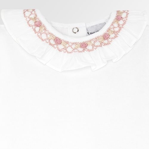 Macacão de Bebê Feminino Longo Plush com Gola Babados Ponto Smock - BRANCO