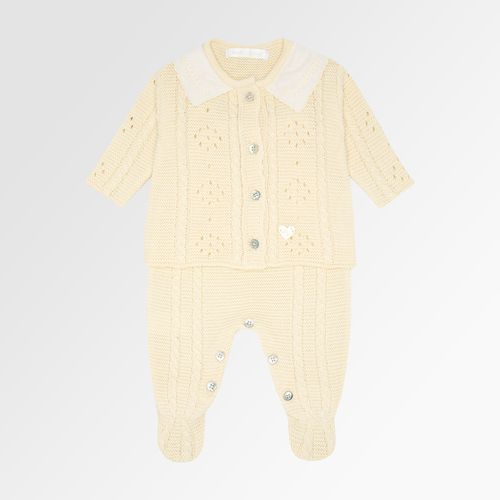 Saída de Maternidade Feminina Tricot Jardineira com Gola Bordada - AMARELO PÓ
