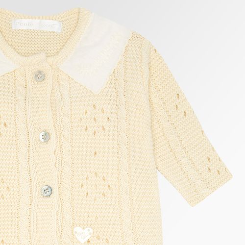 Saída de Maternidade Feminina Tricot Jardineira com Gola Bordada - AMARELO PÓ