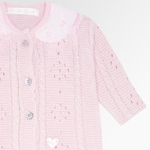 Saída de Maternidade Feminina Tricot Jardineira com Gola Bordada - ROSA PASTEL