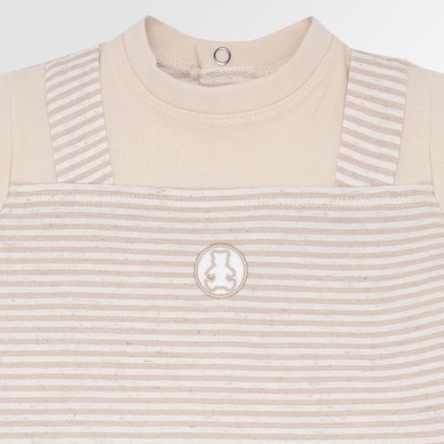 Macacão de Bebê Masculino Curto Listrado com Suspensório - OCRE