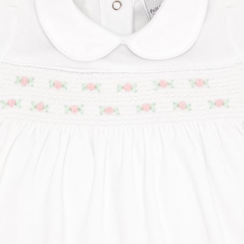 Macacão Vestido de Bebê Feminino Longo Plush Ponto Smock - BRANCO