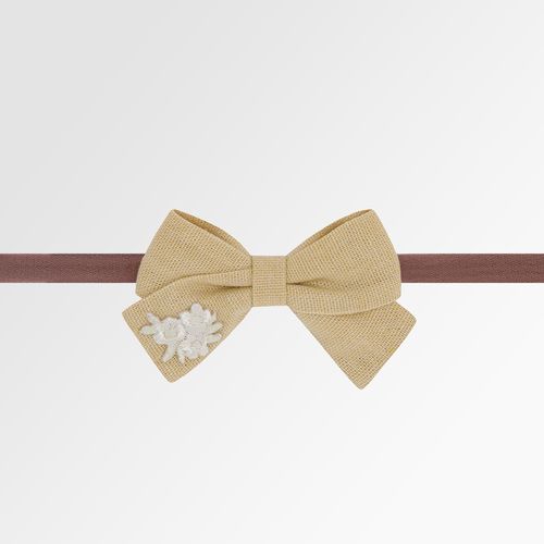 Faixa de Cabelo Bebê Laço Cruzado Linho Primavera - AMARELO PÓ