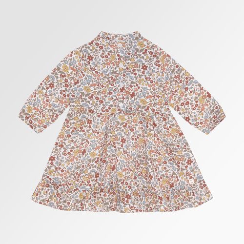 Vestido de Bebê Feminino Fustão Estampa Flowers com Lastex - BEGE