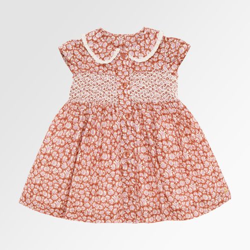 Vestido de Bebê Feminino Liberty Fabrics Tana Lawn Fio 60 com Babados - LARANJA