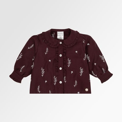 Bata de Bebê Feminina Manga Longa Cotton Fio 60 Bordada - BORDO