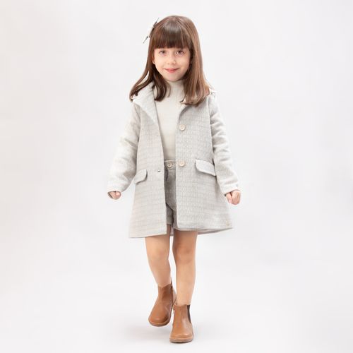 Casaco de Bebê Feminino Tweed com Bolsos Longo - KAKI