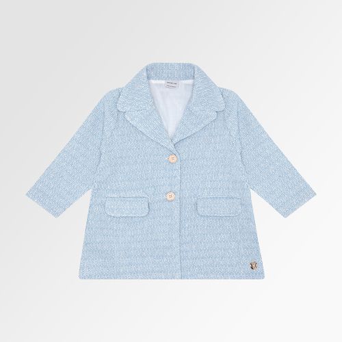 Casaco de Bebê Feminino Tweed com Bolsos Longo - AZUL