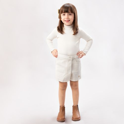 Shorts Saia de Bebê Feminino Sarja com Bolsos - BEGE