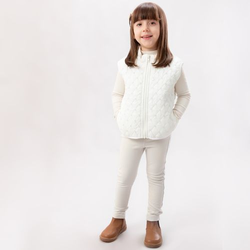 Colete de Bebê Feminino Matelassê com Bordados - OFF WHITE