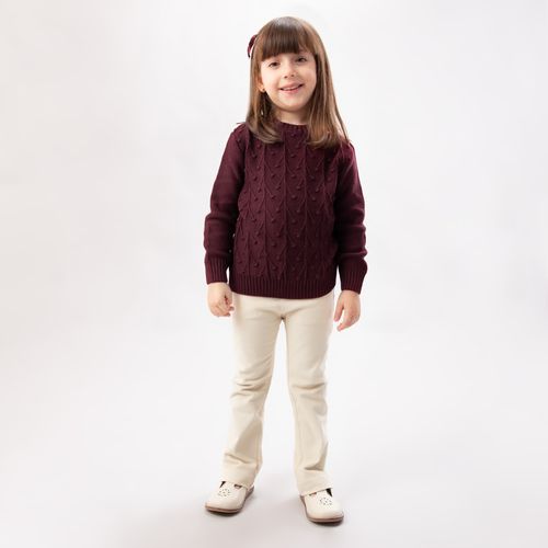 Blusa Tricot de Bebê Feminino Ponto Pipoca Cerejas - VINHO