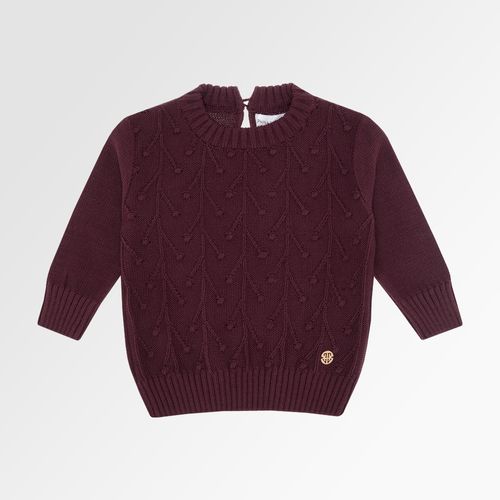 Blusa Tricot de Bebê Feminino Ponto Pipoca Cerejas - VINHO
