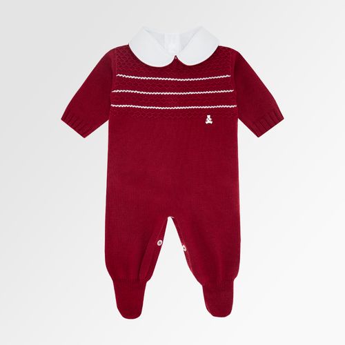 Saída de Maternidade Feminina Completa Tricot Gola Redonda Pala Correntes - VERM R.NIGHT/ BCO