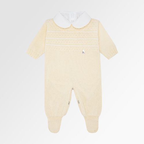 Saída de Maternidade Feminina Completa Tricot Gola Redonda Pala Correntes - AMARELO PÓ /BCO