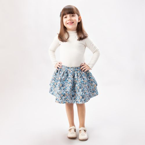 Saia de Bebê Feminina Fustão Estampa Royals com Babados - AZUL MARINHO