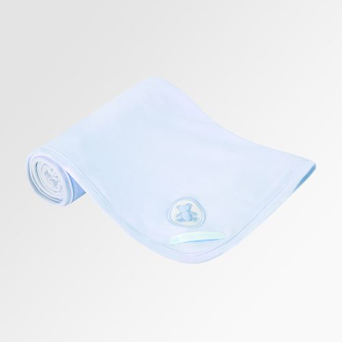 Manta de Bebê Egípcio Gold Fio 50 com Bordado de Urso - AZUL BEBE