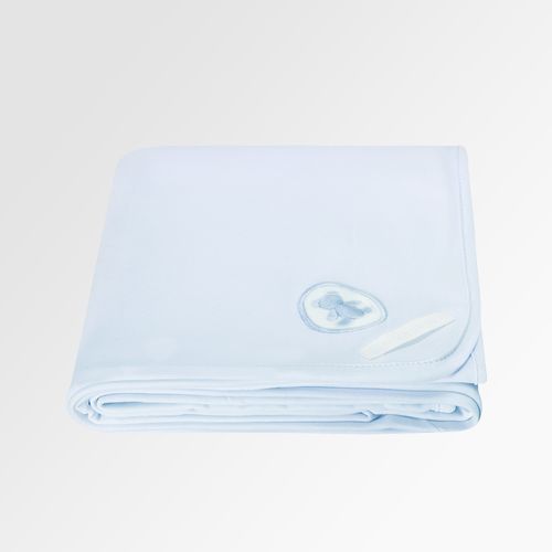 Manta de Bebê Egípcio Gold Fio 50 com Bordado de Urso - AZUL BEBE