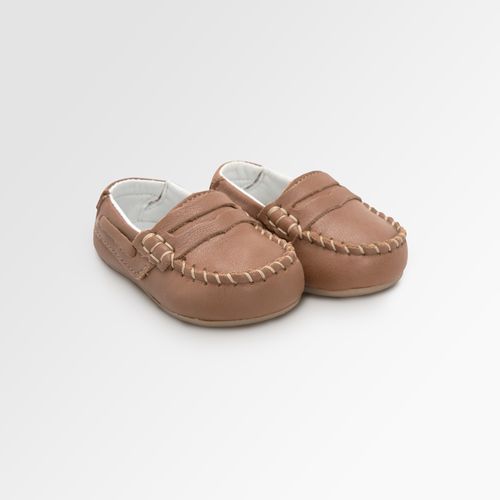 Mocassim de Bebê Masculino Couro Gravatinha - CAPUCCINO