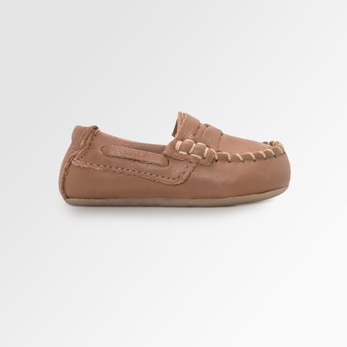 Mocassim de Bebê Masculino Couro Gravatinha - CAPUCCINO