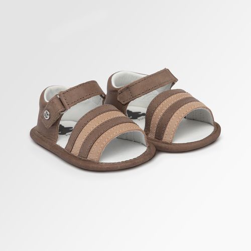 Sandália de Bebê Masculina Couro Tiras Bicolor - CAFE
