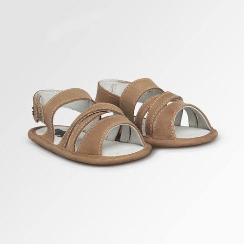 Sandália de Bebê Masculina Couro com Tiras Diagonais - CARAMELO TAN