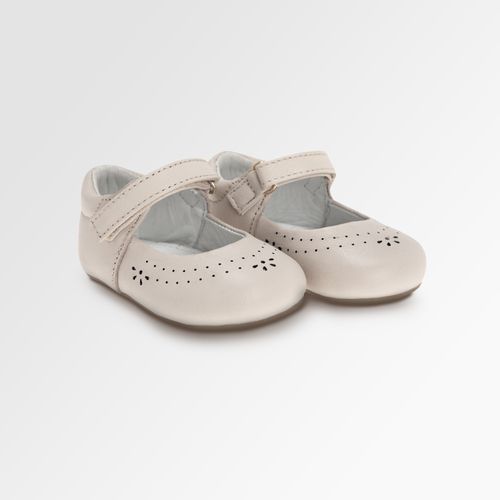 Sapato Boneca de Bebê Feminino Couro Detalhe Laser - OFF WHITE