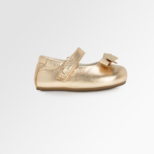 Sapato Boneca de Bebê Feminino Couro Metalizado Laço Frente - DOURADO GLACE