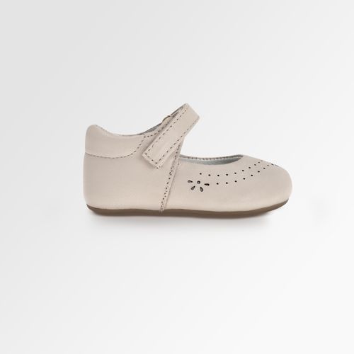 Sapato Boneca de Bebê Feminino Couro Detalhe Laser - OFF WHITE